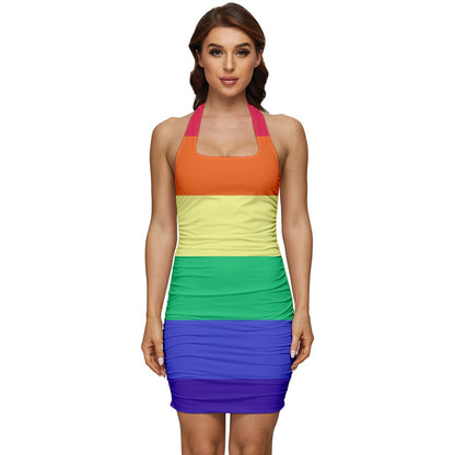 LGBTQ Rainbow Pride #12 Sleeveless Wide Square Neckline Ruched Bodycon Dress