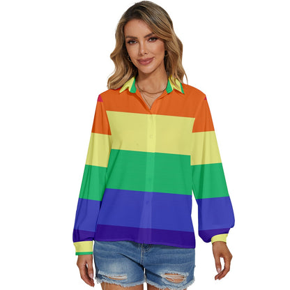 LGBTQ Rainbow Pride #12 Women's Long Sleeve Button Down Shirt 5XL