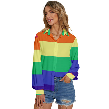 LGBTQ Rainbow Pride #12 Women's Long Sleeve Button Down Shirt