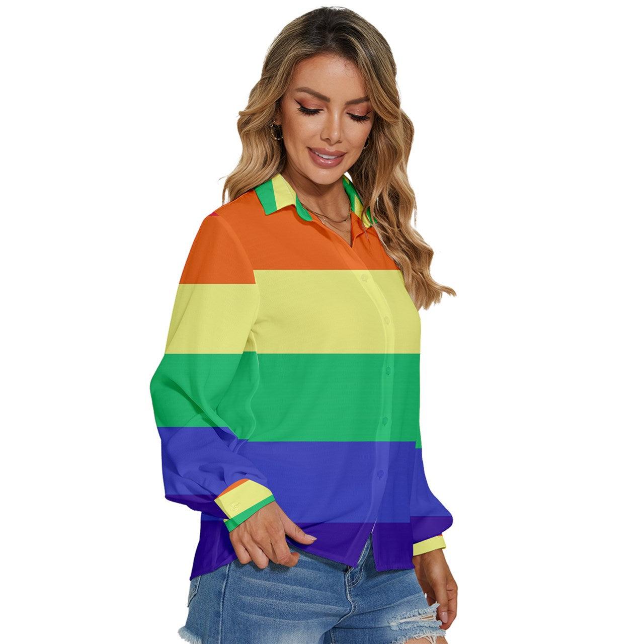 LGBTQ Rainbow Pride #12 Women's Long Sleeve Button Down Shirt