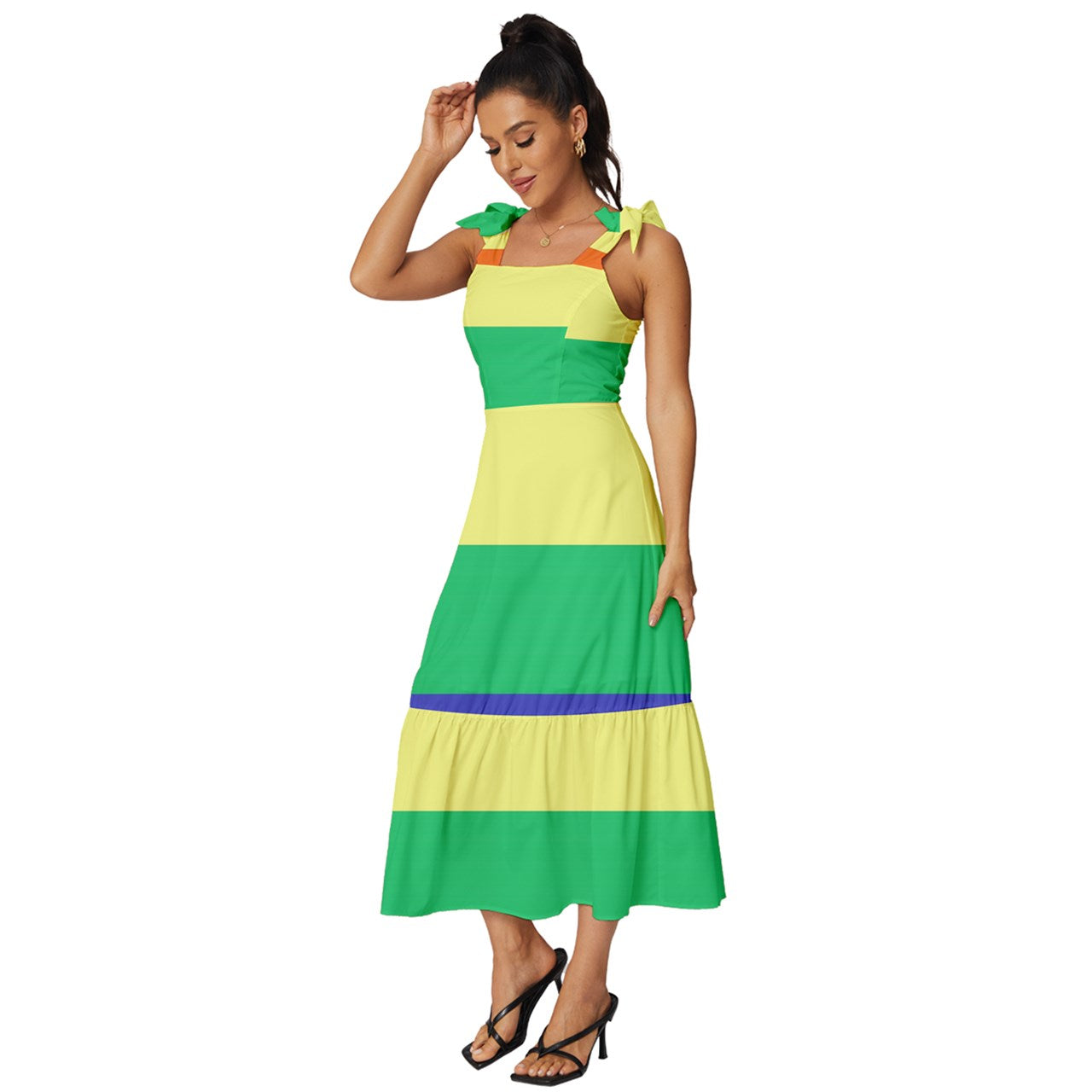 LGBTQ Rainbow Pride #12 Tie-Strap Tiered Midi Chiffon Dress