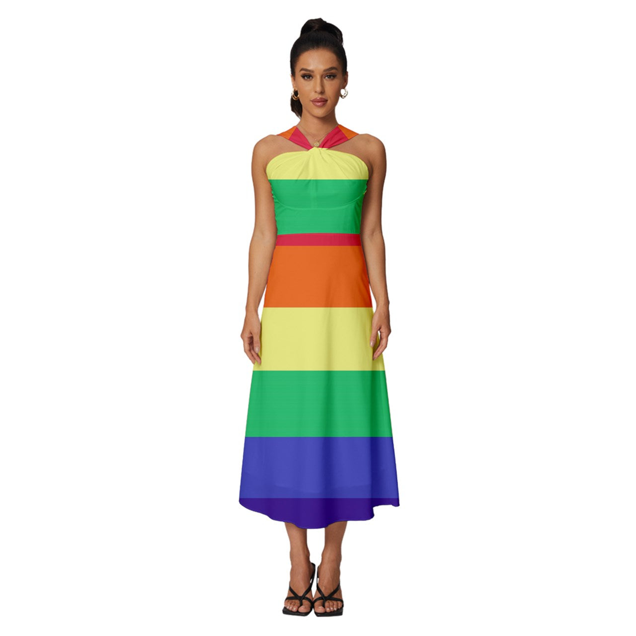 LGBTQ Rainbow Pride #12 Sleeveless Cross Front Cocktail Midi Chiffon Dress