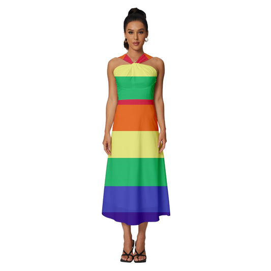 LGBTQ Rainbow Pride #12 Sleeveless Cross Front Cocktail Midi Chiffon Dress