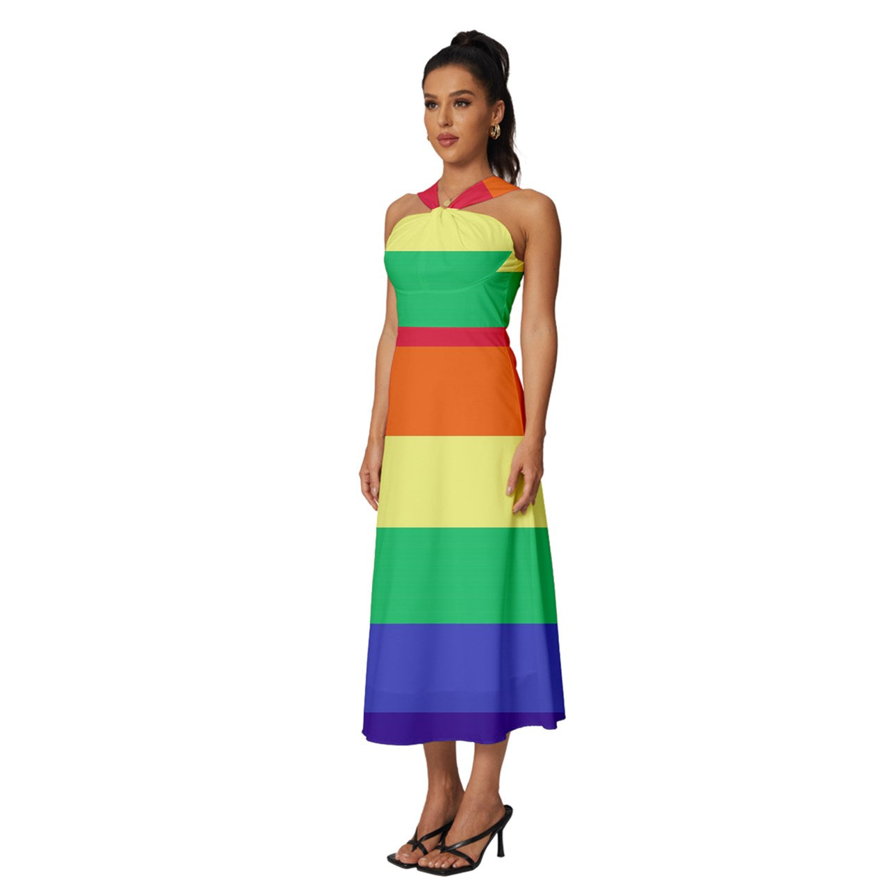 LGBTQ Rainbow Pride #12 Sleeveless Cross Front Cocktail Midi Chiffon Dress