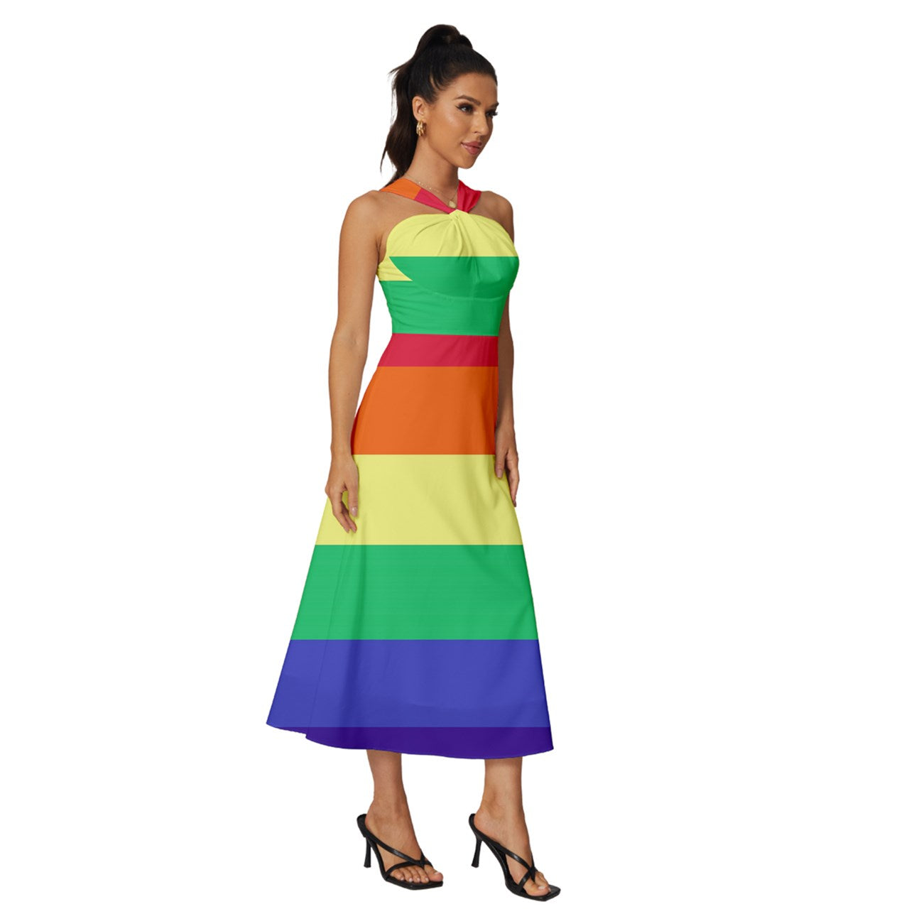 LGBTQ Rainbow Pride #12 Sleeveless Cross Front Cocktail Midi Chiffon Dress