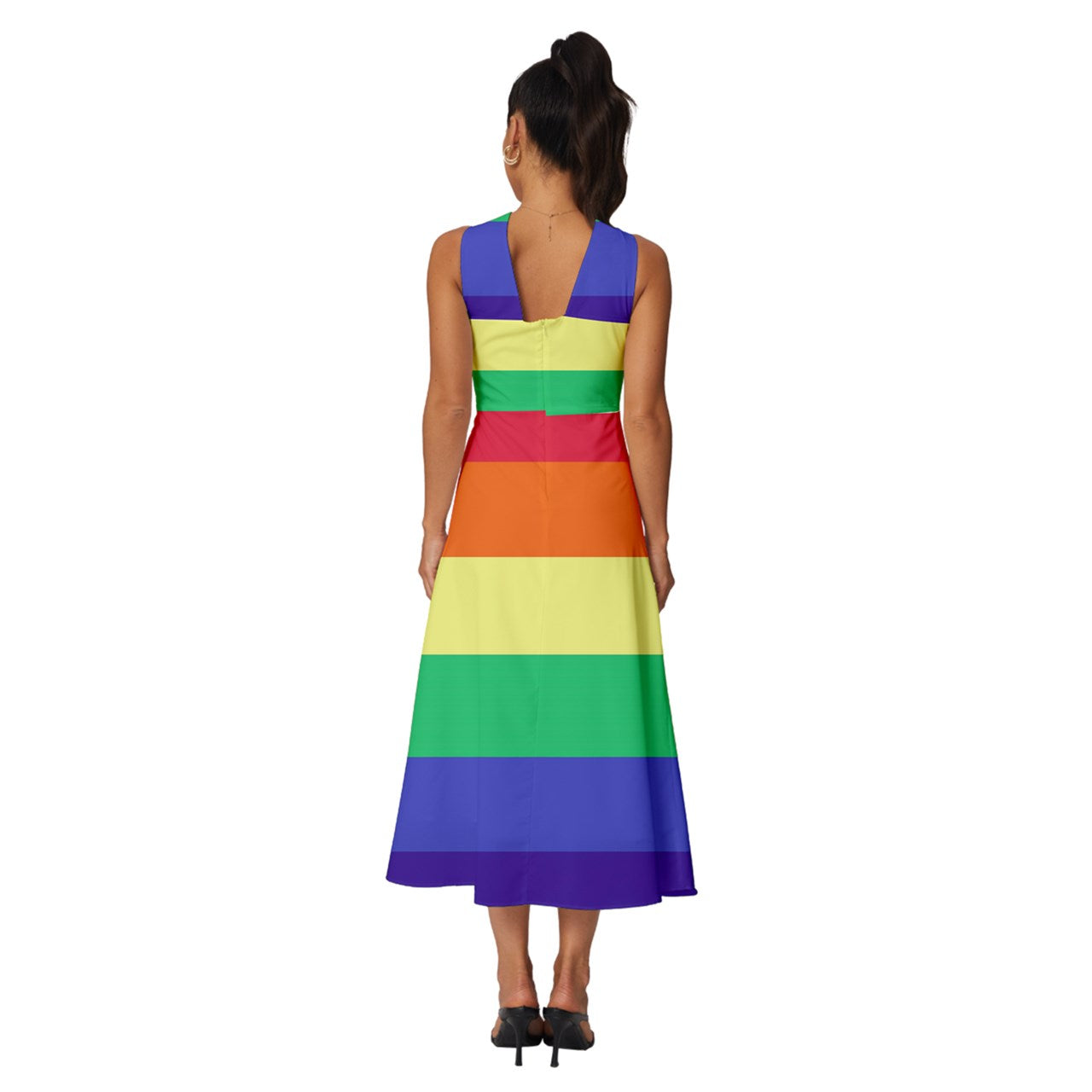 LGBTQ Rainbow Pride #12 Sleeveless Cross Front Cocktail Midi Chiffon Dress