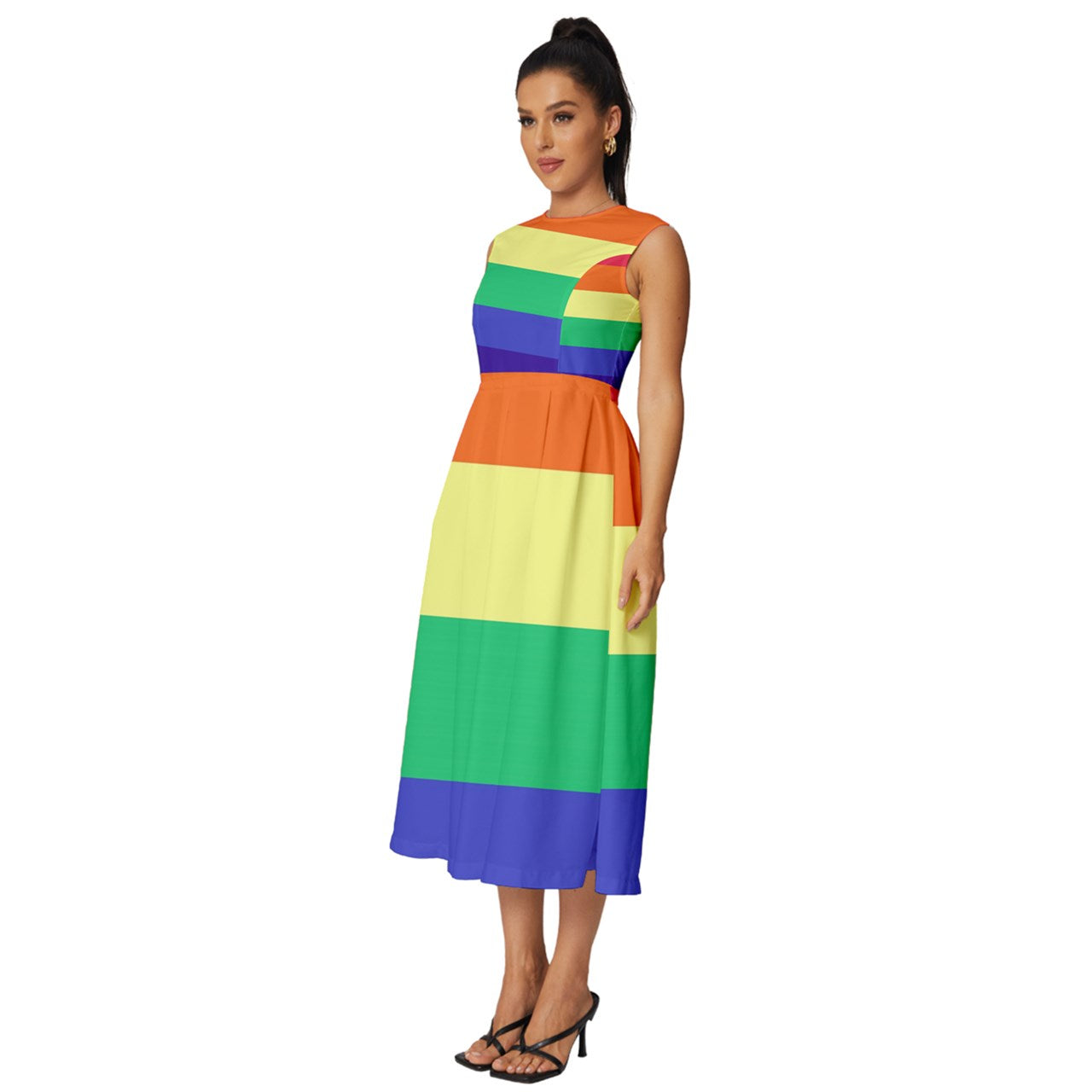 LGBTQ Rainbow Pride #12 Sleeveless Round Neck Midi Dress