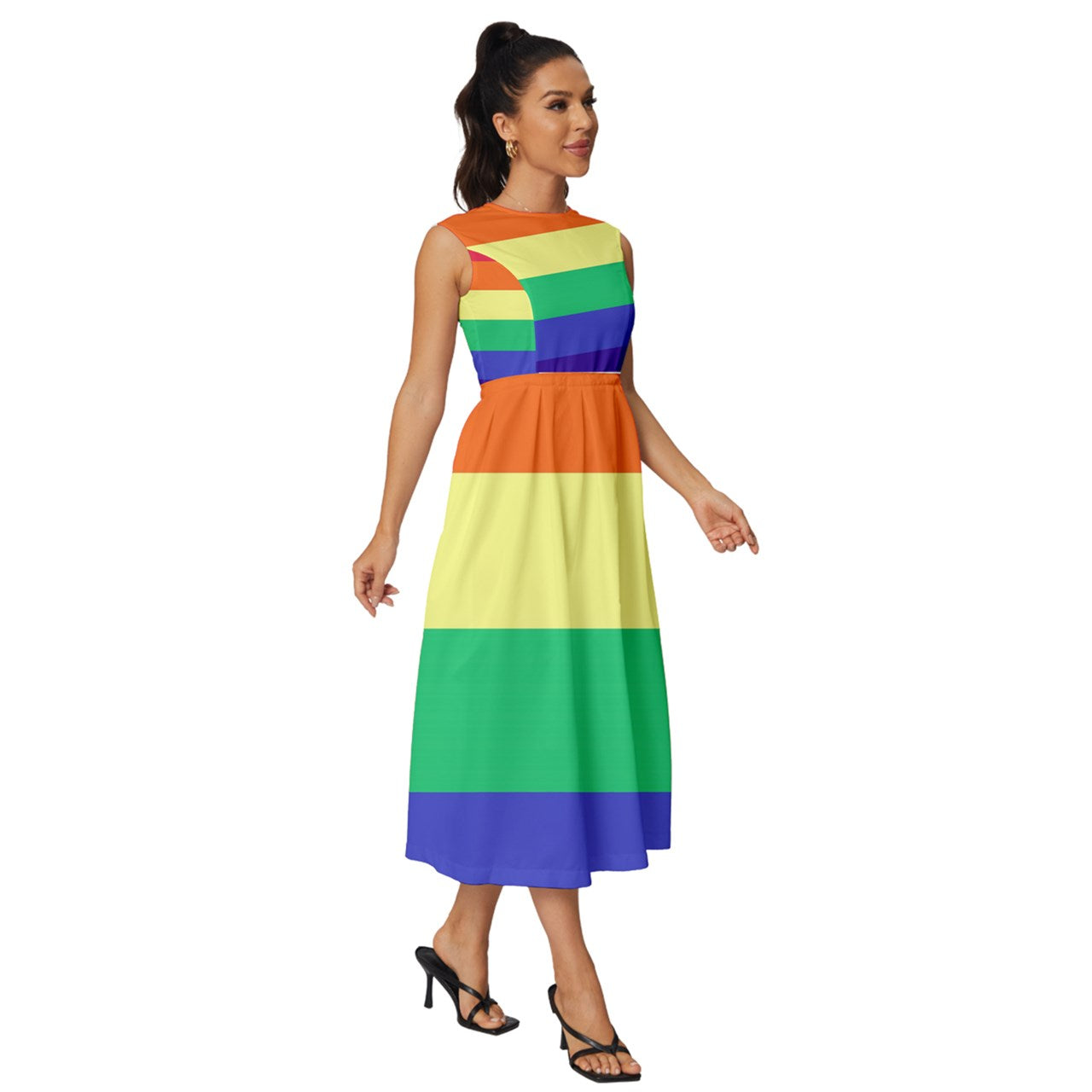 LGBTQ Rainbow Pride #12 Sleeveless Round Neck Midi Dress