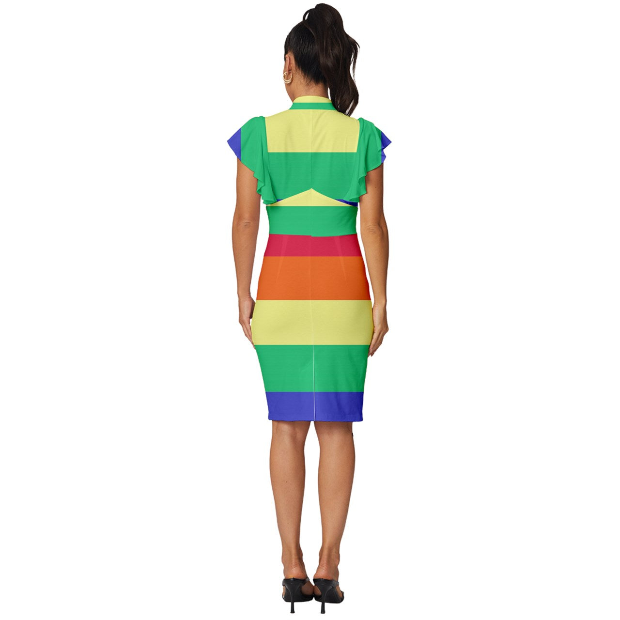 LGBTQ Rainbow Pride #12 Vintage Frill Sleeve V-Neck Bodycon Dress