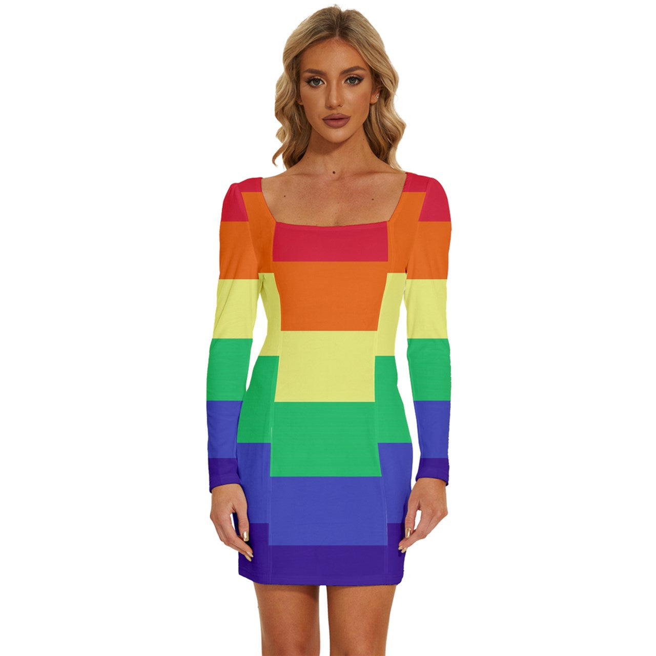 LGBTQ Rainbow Pride #12 Long Sleeve Square Neck Bodycon Velvet Dress