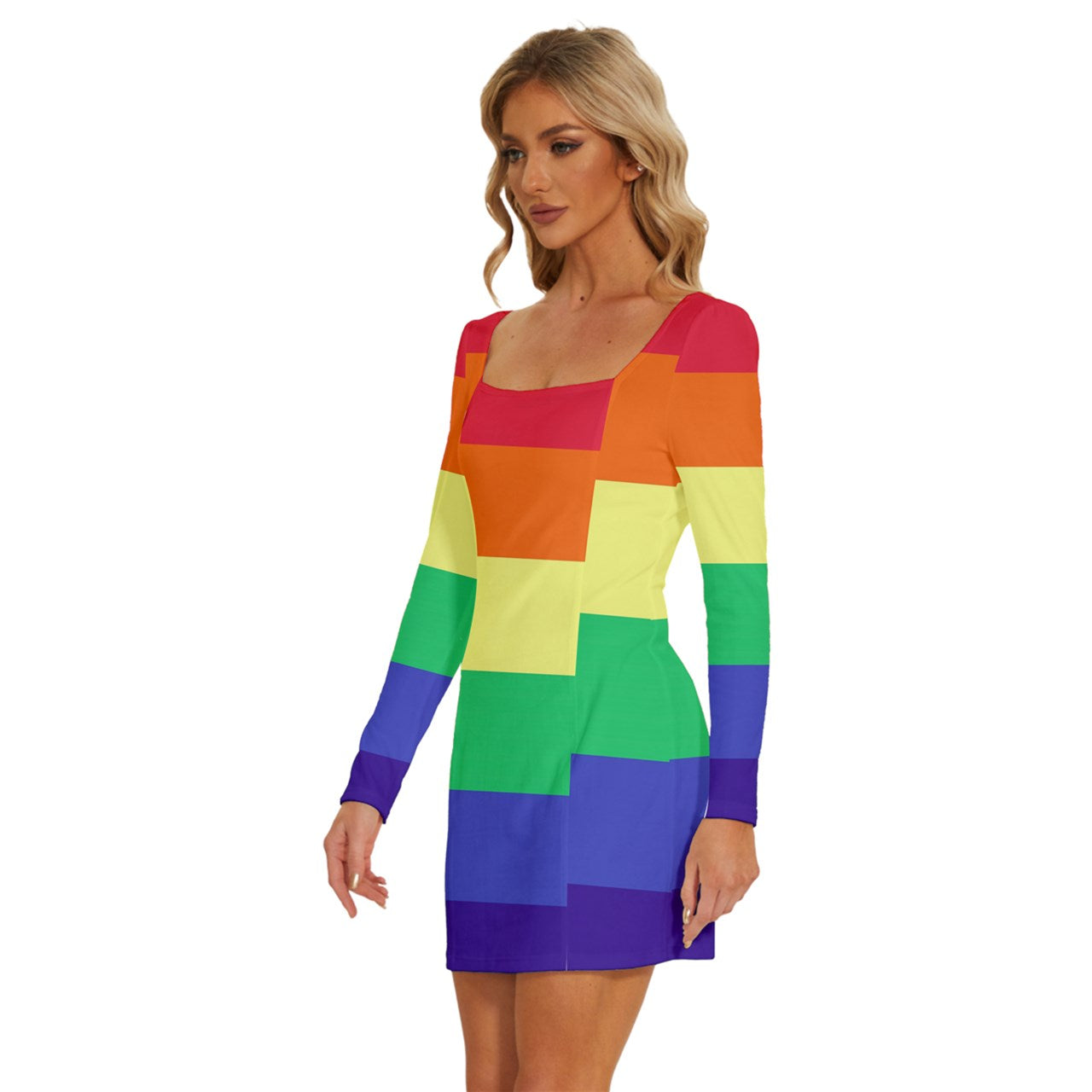 LGBTQ Rainbow Pride #12 Long Sleeve Square Neck Bodycon Velvet Dress