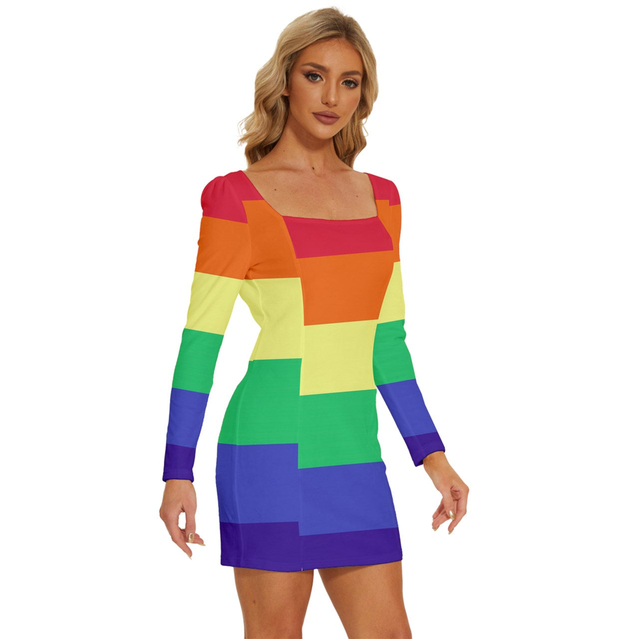 LGBTQ Rainbow Pride #12 Long Sleeve Square Neck Bodycon Velvet Dress