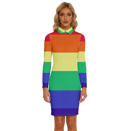 LGBTQ Rainbow Pride #12 Long Sleeve Shirt Collar Bodycon Dress