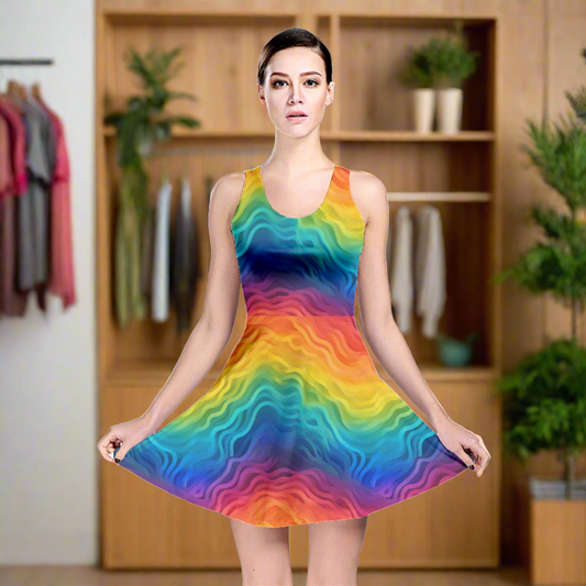 Rainbow Reversible Skater Dress - Customizable, Stylish Summer Fashion, Soft & Stretchy, Designed in the USA