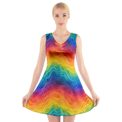 Lgbtq Rainbow V-Neck Sleeveless Dress