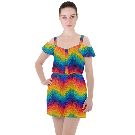 Lgbtq Rainbow Ruffle Cut Out Chiffon Playsuit