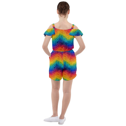 Lgbtq Rainbow Ruffle Cut Out Chiffon Playsuit