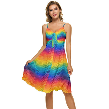 LGBTQ Rainbow Sleeveless Tie Front Chiffon Dress