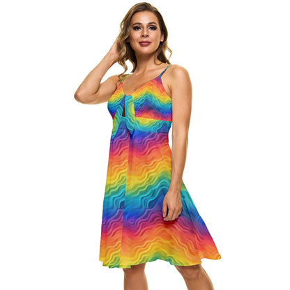 LGBTQ Rainbow Sleeveless Tie Front Chiffon Dress