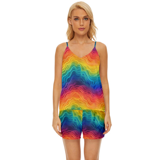 Lgbtq Rainbow V-Neck Satin Pajamas Set