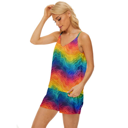 Lgbtq Rainbow V-Neck Satin Pajamas Set