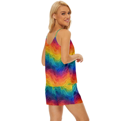 Lgbtq Rainbow V-Neck Satin Pajamas Set