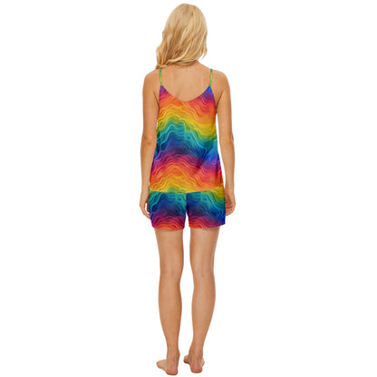 Lgbtq Rainbow V-Neck Satin Pajamas Set