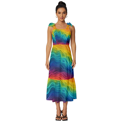 Lgbtq Rainbow Tie-Strap Tiered Midi Chiffon Dress