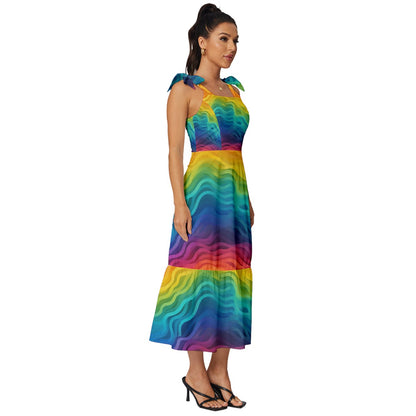 Lgbtq Rainbow Tie-Strap Tiered Midi Chiffon Dress