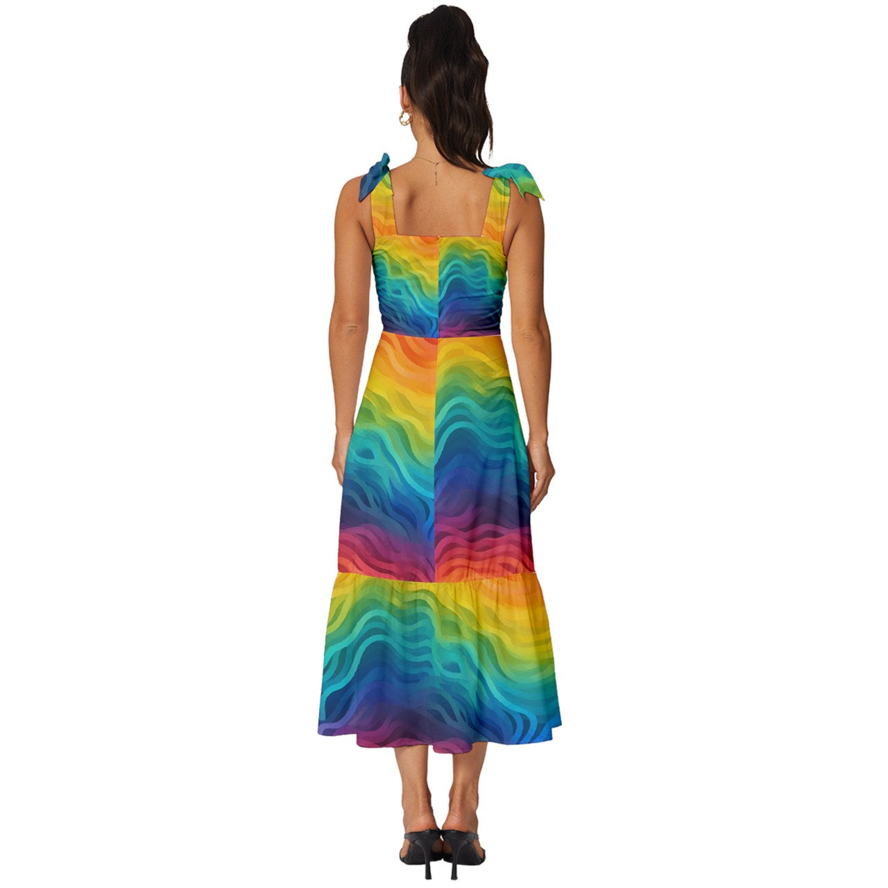 Lgbtq Rainbow Tie-Strap Tiered Midi Chiffon Dress