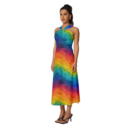 Lgbtq Rainbow Sleeveless Cross Front Cocktail Midi Chiffon Dress