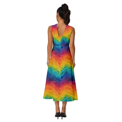 Lgbtq Rainbow Sleeveless Cross Front Cocktail Midi Chiffon Dress