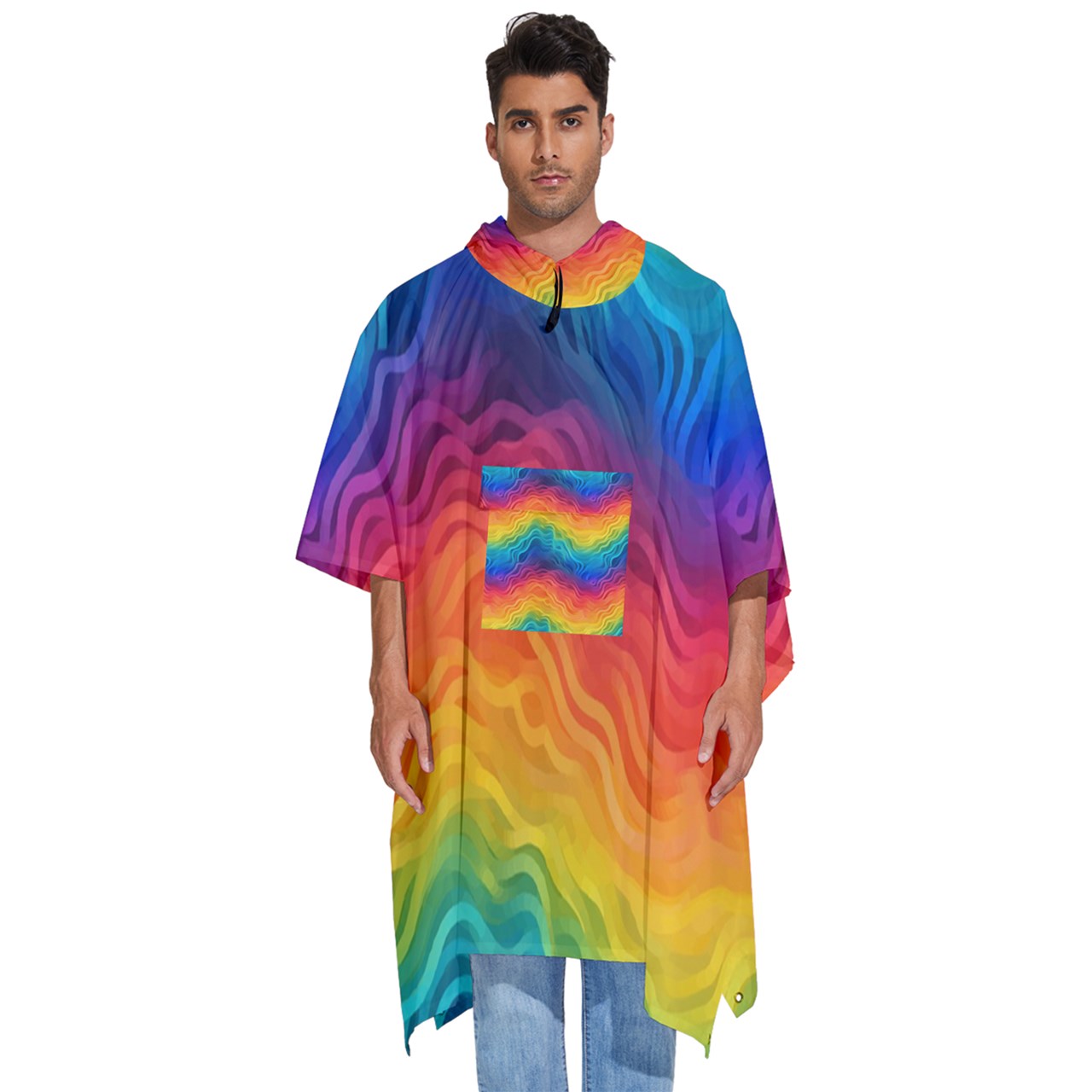 LGBTQ Rainbow Men's Hooded Rain Ponchos One Size