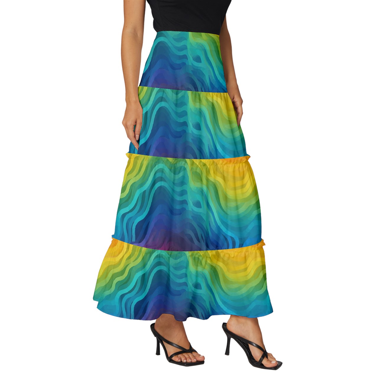 Lgbtq Rainbow Tiered Ruffle Maxi Skirt