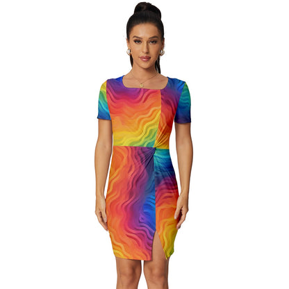 Lgbtq Rainbow Fitted Knot Split End Bodycon Dress