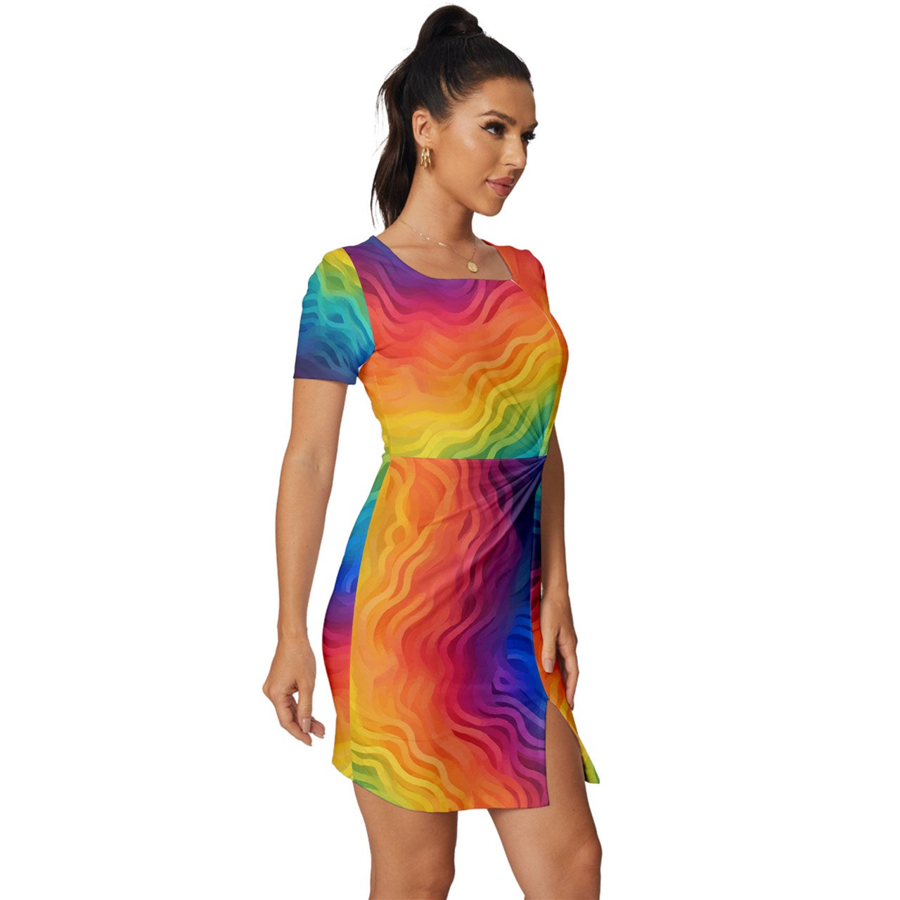 Lgbtq Rainbow Fitted Knot Split End Bodycon Dress