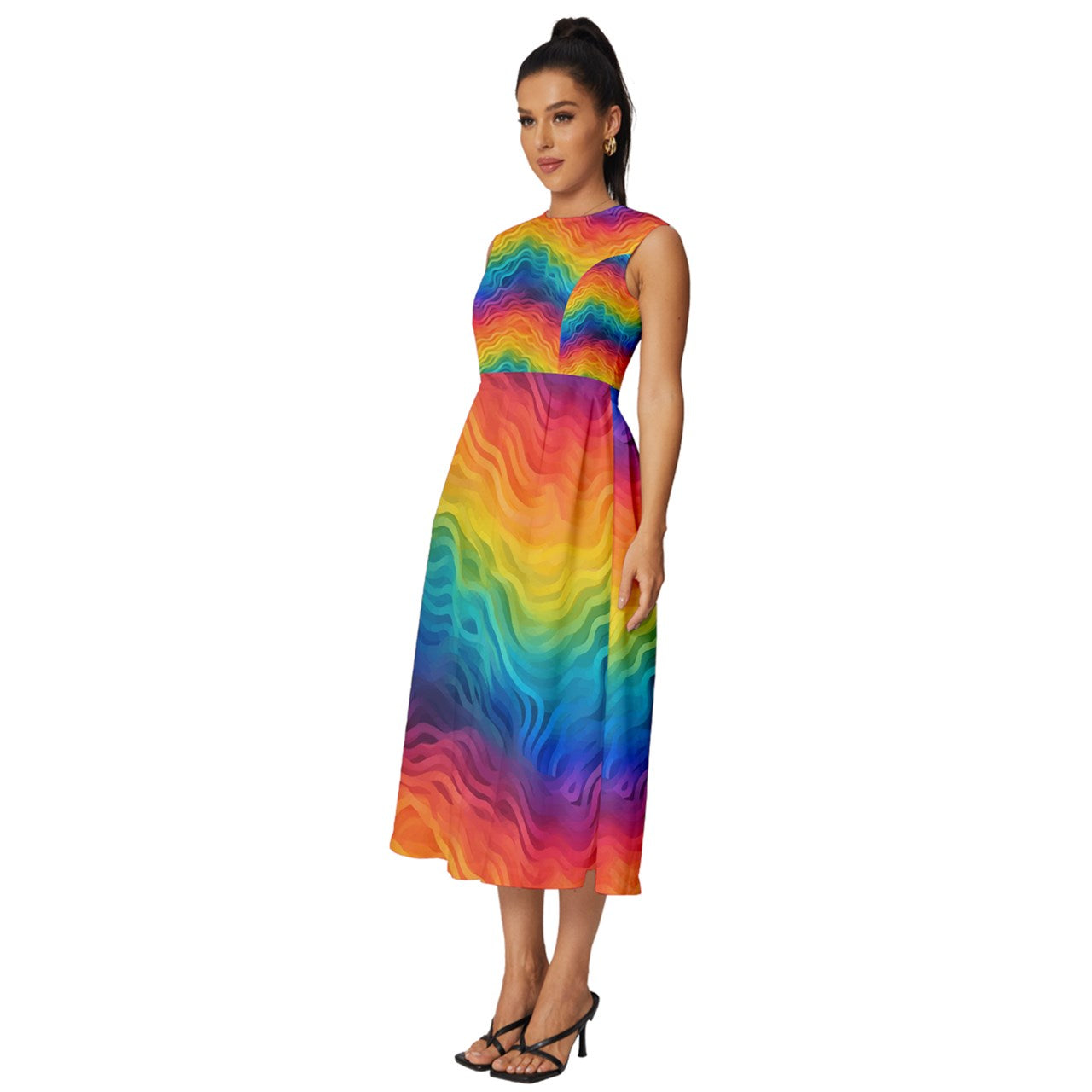 Lgbtq Rainbow Sleeveless Round Neck Midi Dress