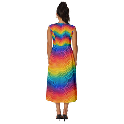 Lgbtq Rainbow Sleeveless Round Neck Midi Dress