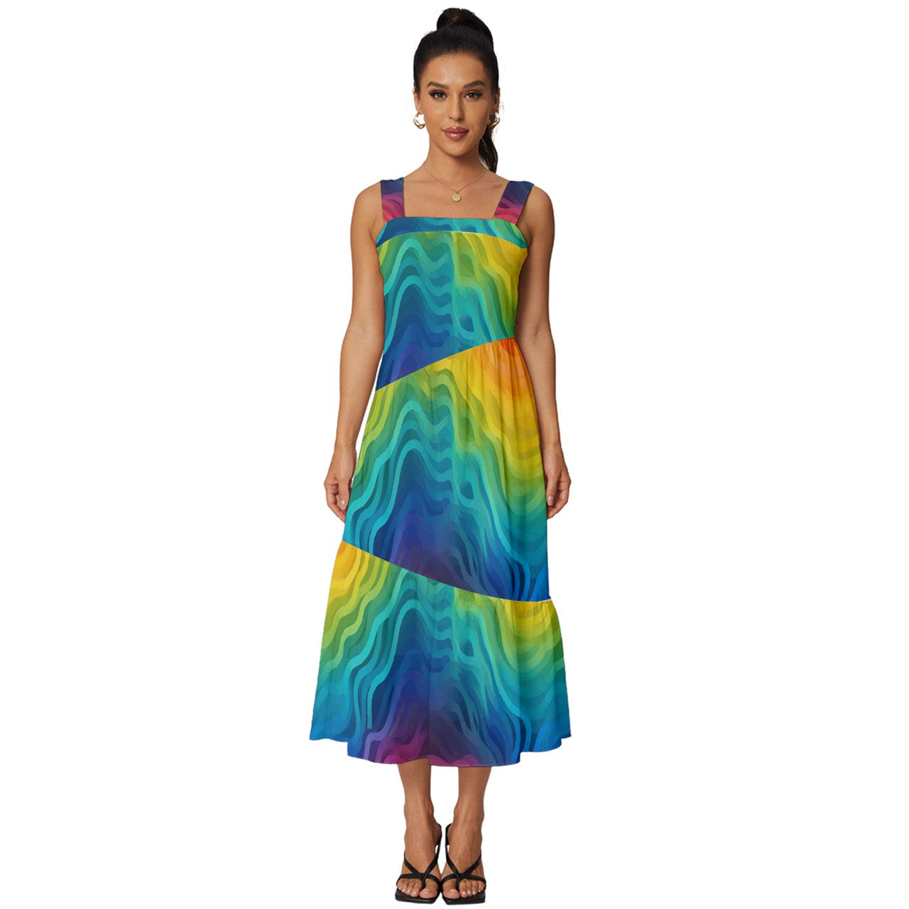 Lgbtq Rainbow Square Neckline Tiered Midi Dress