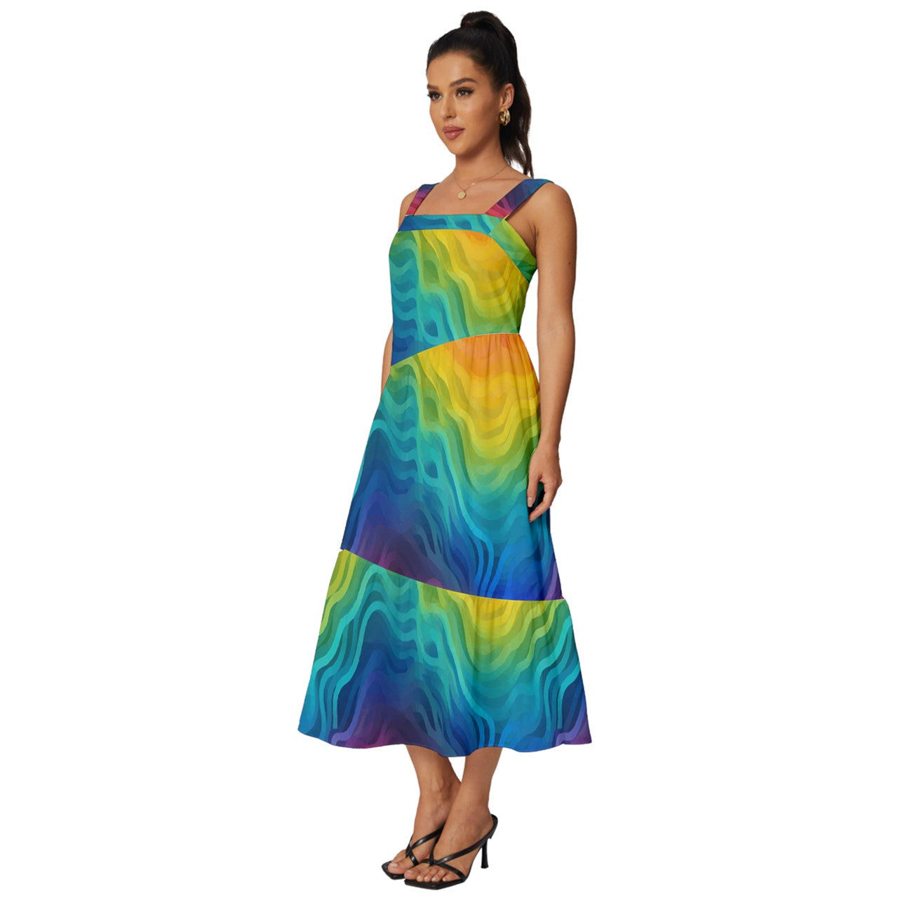 Lgbtq Rainbow Square Neckline Tiered Midi Dress