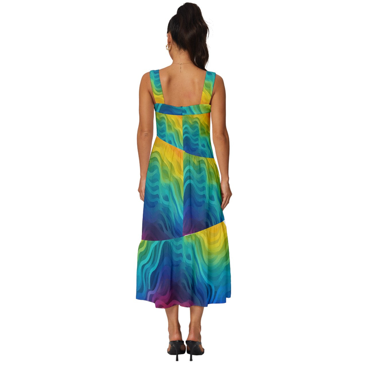 Lgbtq Rainbow Square Neckline Tiered Midi Dress