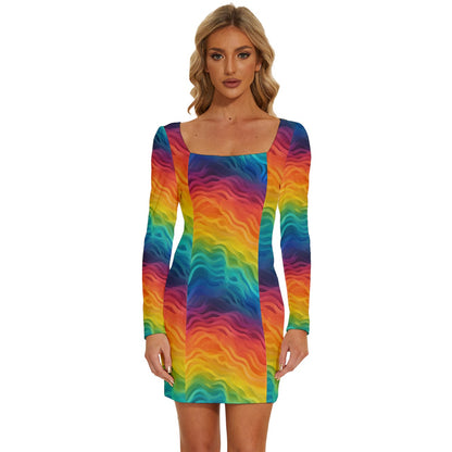 Lgbtq Rainbow Long Sleeve Square Neck Bodycon Velvet Dress