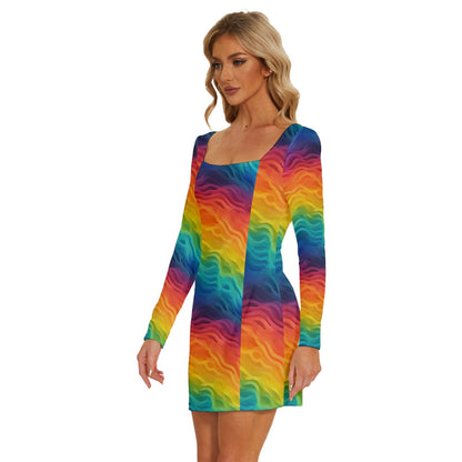 Lgbtq Rainbow Long Sleeve Square Neck Bodycon Velvet Dress