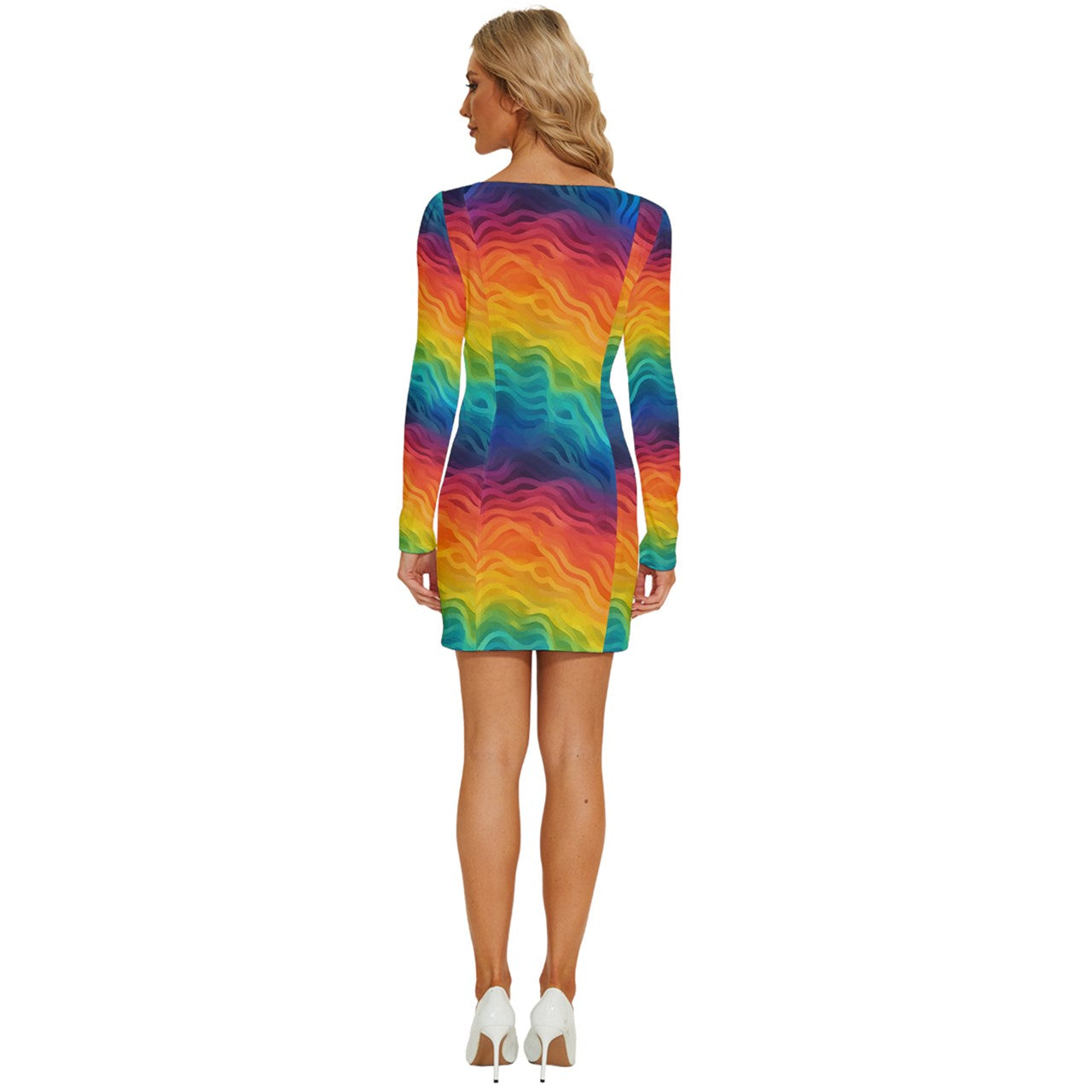 Lgbtq Rainbow Long Sleeve Square Neck Bodycon Velvet Dress