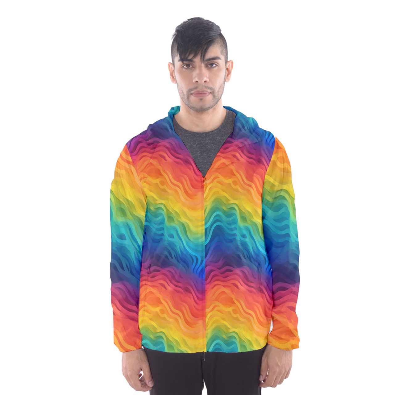 LGBTQ Rainbow Pride Men's Hooded Windbreaker