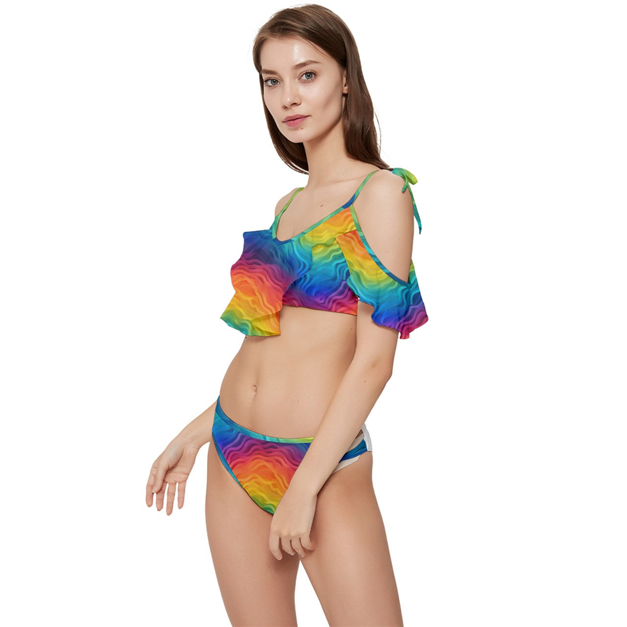 LGBTQ Rainbow Pride Ruffle Edge Tie Up Bikini Set