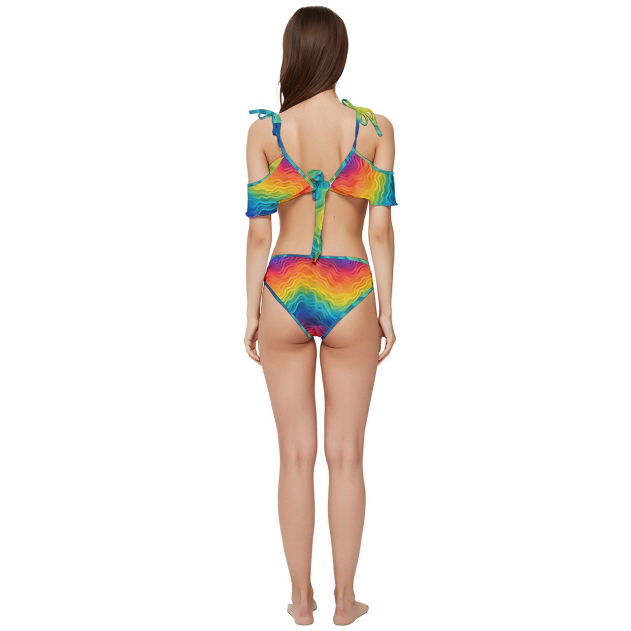 LGBTQ Rainbow Pride Ruffle Edge Tie Up Bikini Set