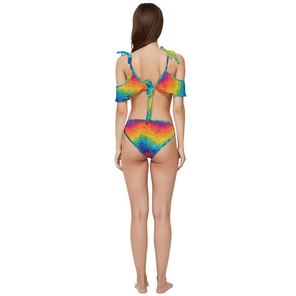 LGBTQ Rainbow Pride Ruffle Edge Tie Up Bikini Set