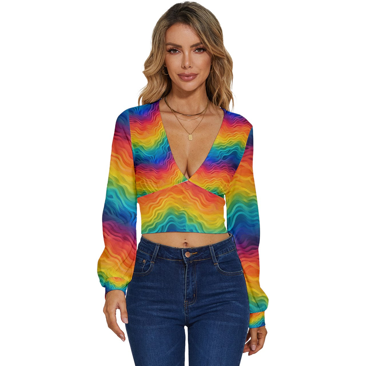 LGBTQ Rainbow Pride Long Sleeve Deep-V Velour Top