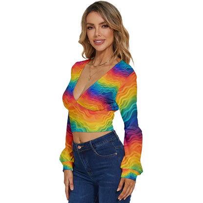 LGBTQ Rainbow Pride Long Sleeve Deep-V Velour Top